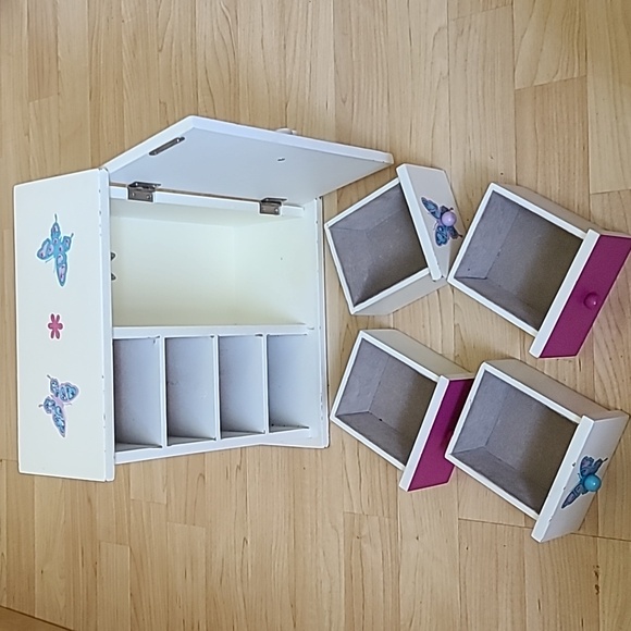 Purpule/Pink Butterfly Wooden jewelry Box & Organizer 9"×10"×4 1/2" - Picture 10 of 12